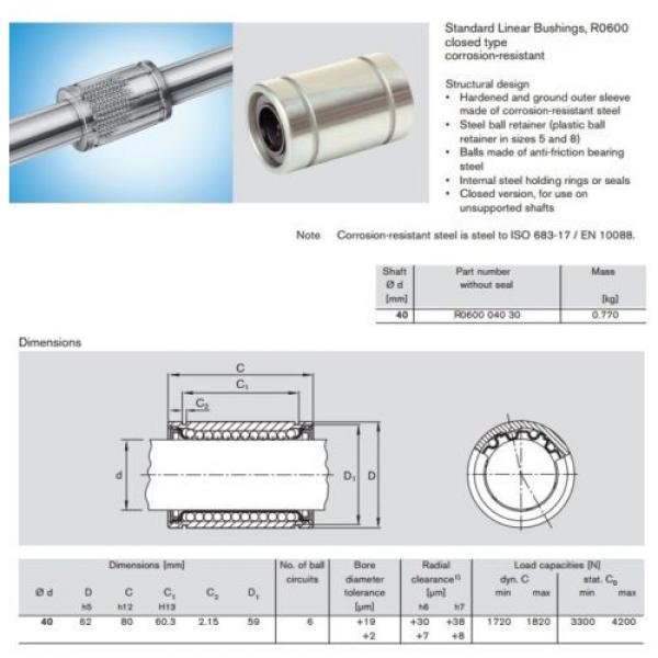 Linear Australia Mexico Bearing / Bushing 40 x 62 x 80 mm Bosch Rexroth R060004030 (KB40) *NEW* #4 image